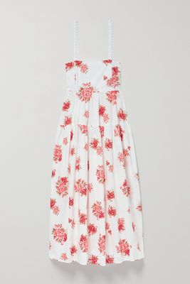 Les Rêveries - Chain-embellished Tiered Floral-print Cotton-poplin Midi Dress - White