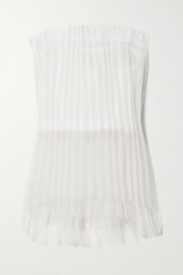 Interior - The Briony Strapless Pleated Layered Silk-organza And Mesh Top - Ecru