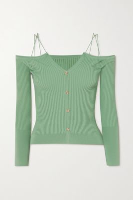 Jacquemus - Tordu Cold-shoulder Ribbed-knit Cardigan - Green