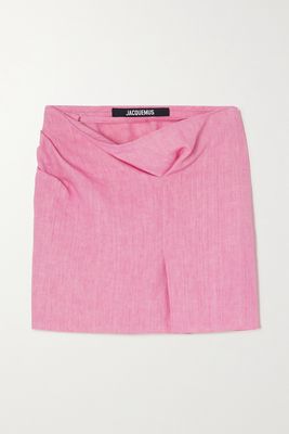Jacquemus - Cutout Draped Linen Mini Skirt - Pink