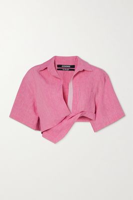 Jacquemus - Capri Asymmetric Cropped Twisted Linen Shirt - Pink