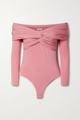 Khaite - Cibo Off-the-shoulder Twisted Stretch-jersey Bodysuit - Pink