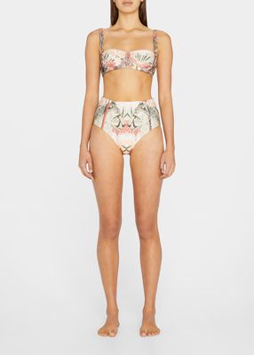 Carmel Cheetah-Print High-Waist Bikini Bottoms