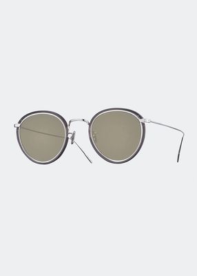 Men's 717E Round Acetate-Wrapped Metal Sunglasses