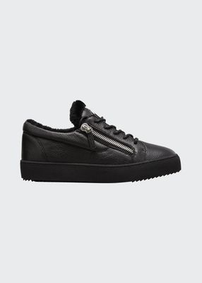 Men's Arena Leather Shearling Low-Top Sneakers
