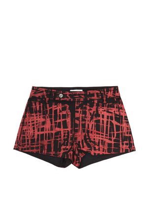 Maximilian - Check-print Denim Shorts - Mens - Red Multi
