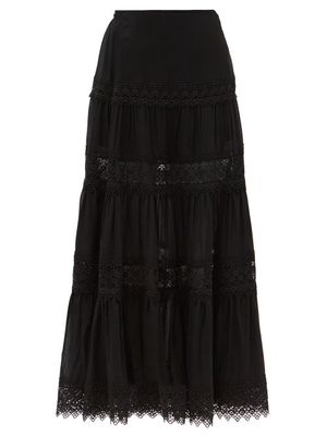 Charo Ruiz - Ruth Guipure-lace And Voile Maxi Skirt - Womens - Black