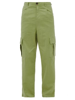 Winnie New York - Slubbed-cotton Cargo Trousers - Mens - Light Green