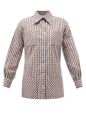 Erl - Embroidered-logo Gingham Cotton-poplin Shirt - Womens - Beige Multi