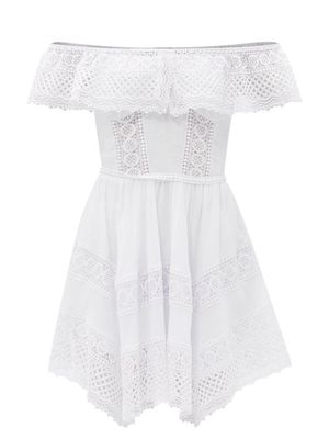Charo Ruiz - Off-the-shoulder Guipure-lace Voile Mini Dress - Womens - White