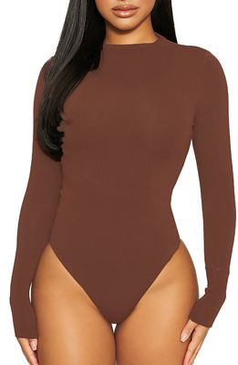 Naked Wardrobe The NW Thong Bodysuit in Chocolate