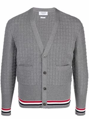 Thom Browne RWB-stripe grid-knit V-neck cardigan - Grey