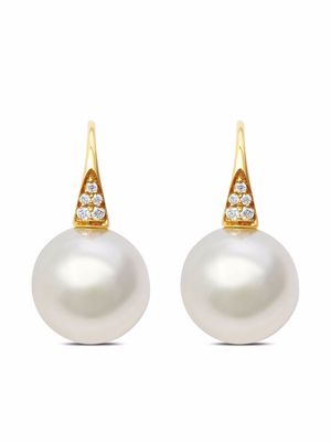 AUTORE 18kt yellow gold 11mm pearl round diamond Shephard hook earrings