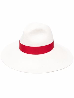 Borsalino bow-trim straw hat - White