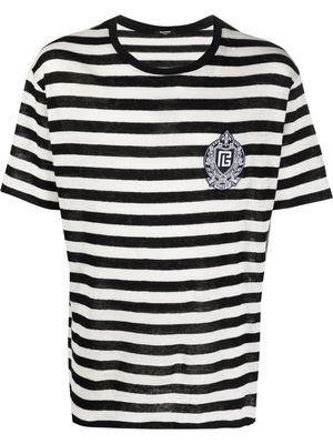 Balmain Sailor striped logo-patch T-shirt - Black