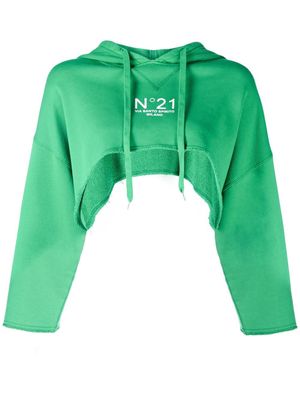 Nº21 logo-print cropped hoodie - Green