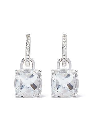 Kiki McDonough 18kt white gold Kiki Classics cushion cut white topaz and diamond detachable hoop earrings