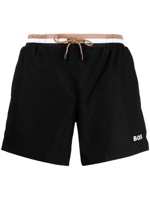 BOSS logo-print swim shorts - Brown