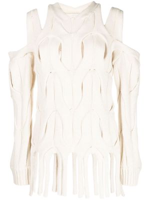 Dion Lee cable-knit fringed fringed sweater - White