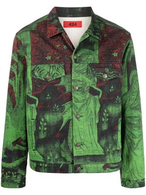 424 graphic-print denim jacket - Green