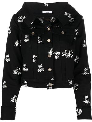Erdem floral-embroidered denim jacket - Black
