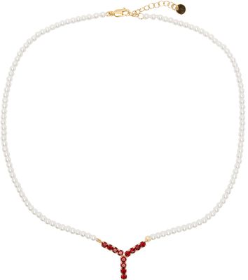 Y/Project White Mini Y Pearl Necklace