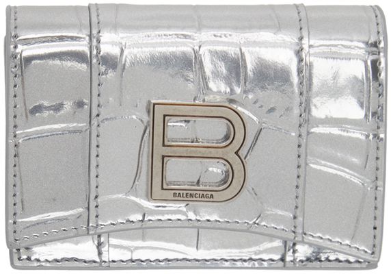Balenciaga Silver Croc Mini Hourglass Wallet