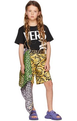 Versace Kids Black & Gold Barocco Shorts