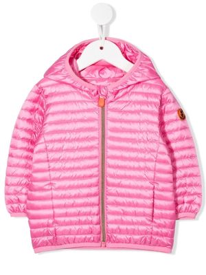 Save The Duck Kids logo-patch hooded puffer jacket - Pink