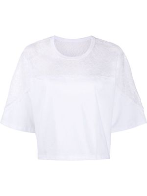 RED Valentino floral lace panel cropped T-shirt - White