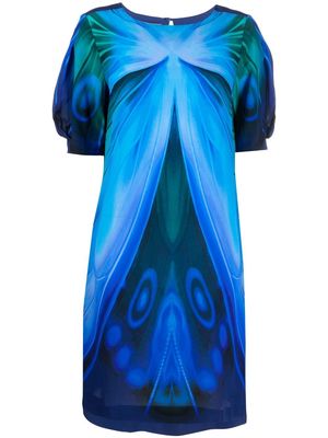 Alberta Ferretti butterfly-print short-sleeve dress - Blue