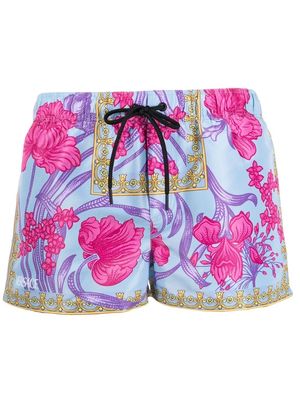 Versace floral-print drawstring-waist swim shorts - Blue