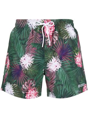 BOSS floral-print swim shorts - Green