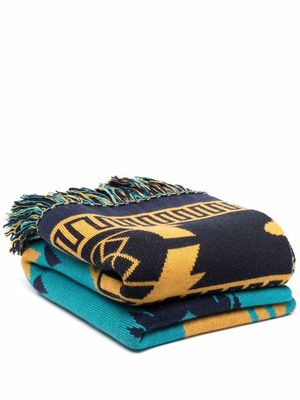 Alanui Icon jacquard-knit blanket - Blue