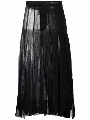 Thom Browne tulle-detail backstrap pleated long skirt - Black