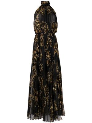 Versace Jeans Couture Garland-print pleated long dress - Black