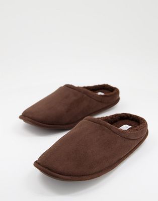 Truffle Collection fluffy mule slipper in brown