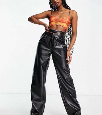 Missguided faux leather cut out waistband pant in black