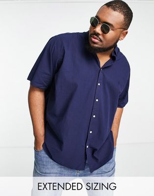 Polo Ralph Lauren Big & Tall icon logo short sleeve seersucker shirt in navy