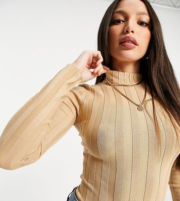 Missguided Tall ribbed high neck bodysuit in camel-Neutral