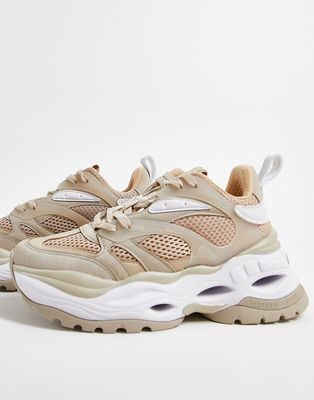 Buffalo Triplet M chunky sneakers in beige and white mix