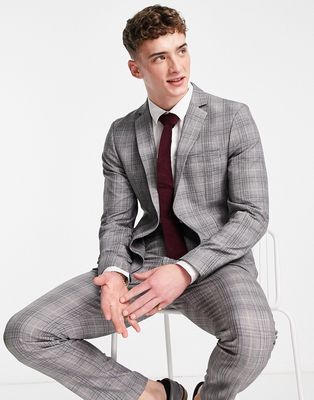 Selected Homme slim suit jacket in light gray check