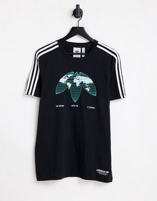 adidas Originals United T-shirt in black with globe graphics
