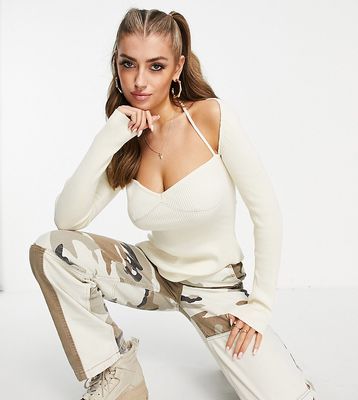 Missguided square neck knitted top in cream-White
