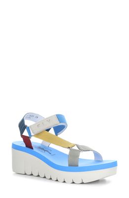 Fly London Yefa Wedge Sandal in Multi/Azure Grograin/Cupido