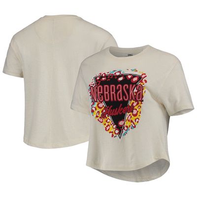 Women's Pressbox Cream Nebraska Huskers Taylor Animal Print Cropped T-Shirt