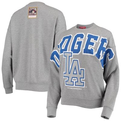 Women's Mitchell & Ness Heathered Gray Los Angeles Dodgers Cooperstown Collection Logo Lightweight Pullover Sweatshirt in Heather Gray
