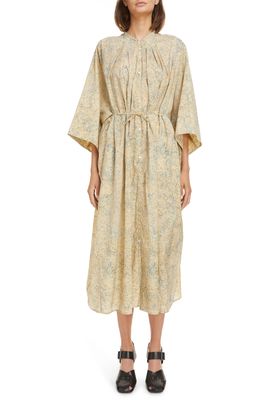 Lemaire Print Pleated Poplin Shirtdress in Yellow/Blue 121