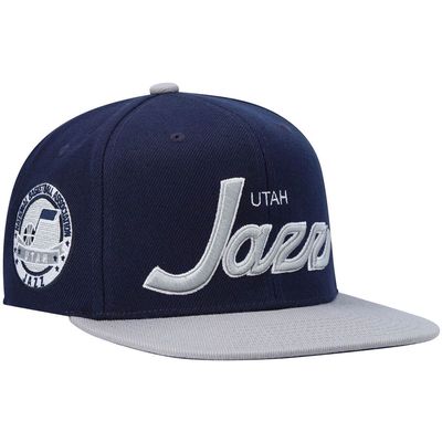 Men's Mitchell & Ness Navy/Gray Utah Jazz Spirit Script Snapback Hat
