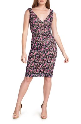 Dress the Population Mary Floral Lace Body-Con Cocktail Dress in Black Multi